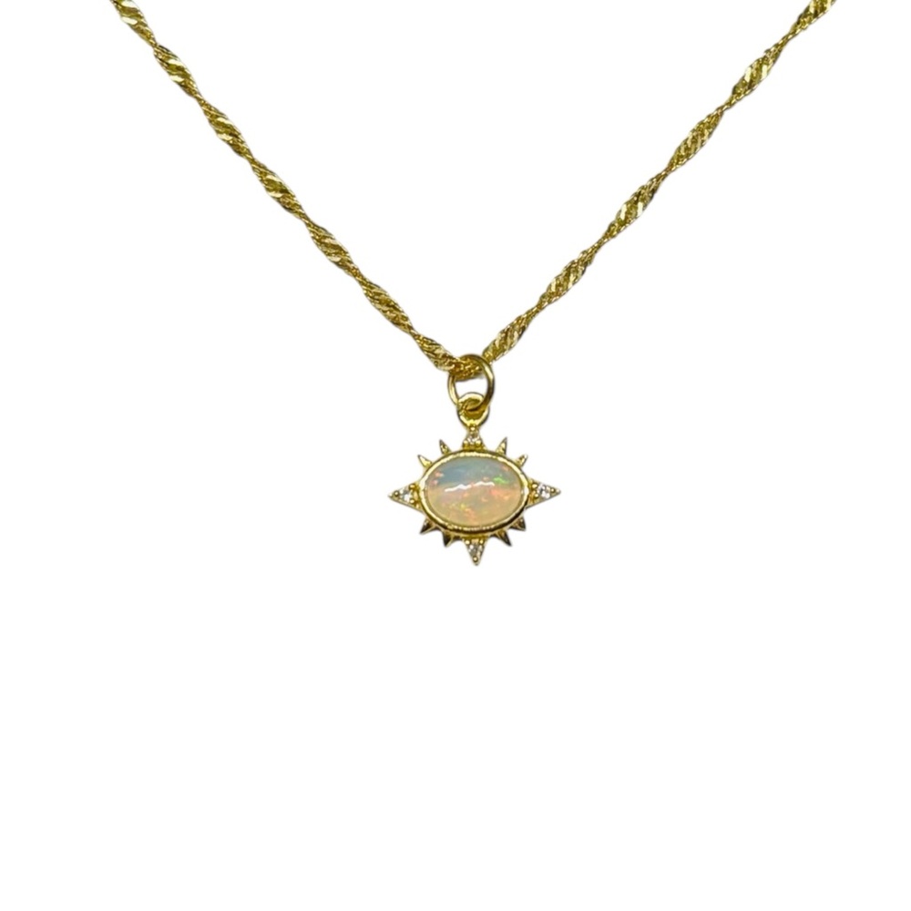 NEW Gold Sunburst Genuine Opal Pendant Necklace